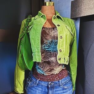 Paris Blues Y2K Lime Green Cropped Corduroy Jacket Size XL